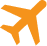 Airplane icon in orange on black background.